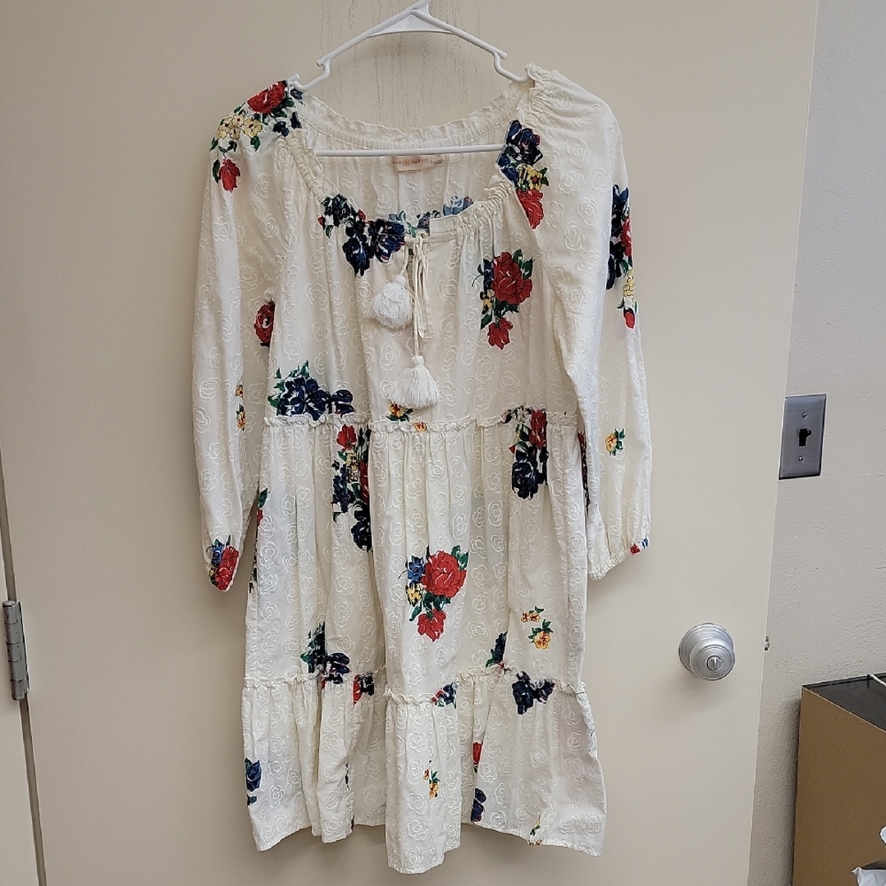 Tory Burch Cream Floral Dress with Tassels